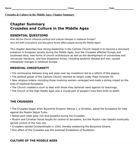 MOD CIV UNIT 3 TERMS. . Biography activity crusades and culture in the middle ages